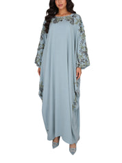 Hand embroiderd flowers -long sleeve dress-kaftan cut dress
