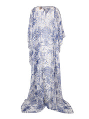 Blue toile de jeddah patterned chiffon caftan