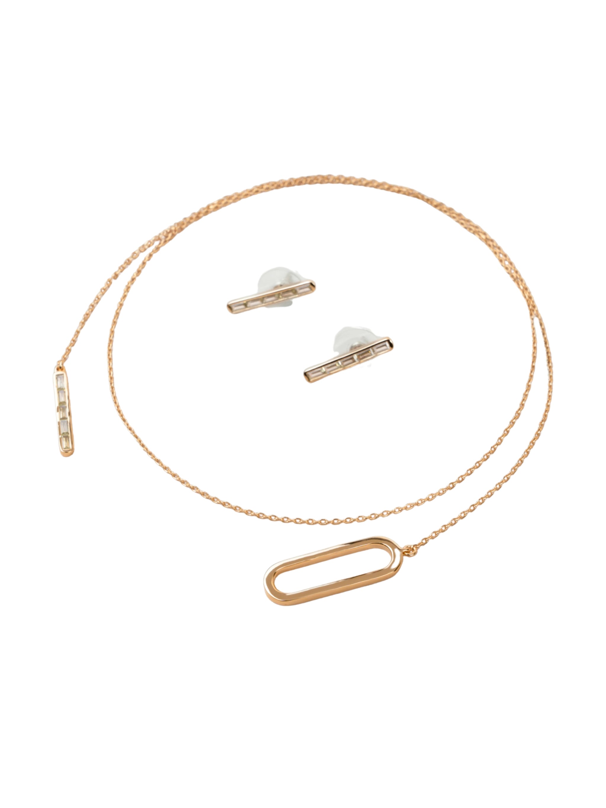 Scarf set of necklace and earrings in sterling silver & 18k gold vermeil and yellow cz
