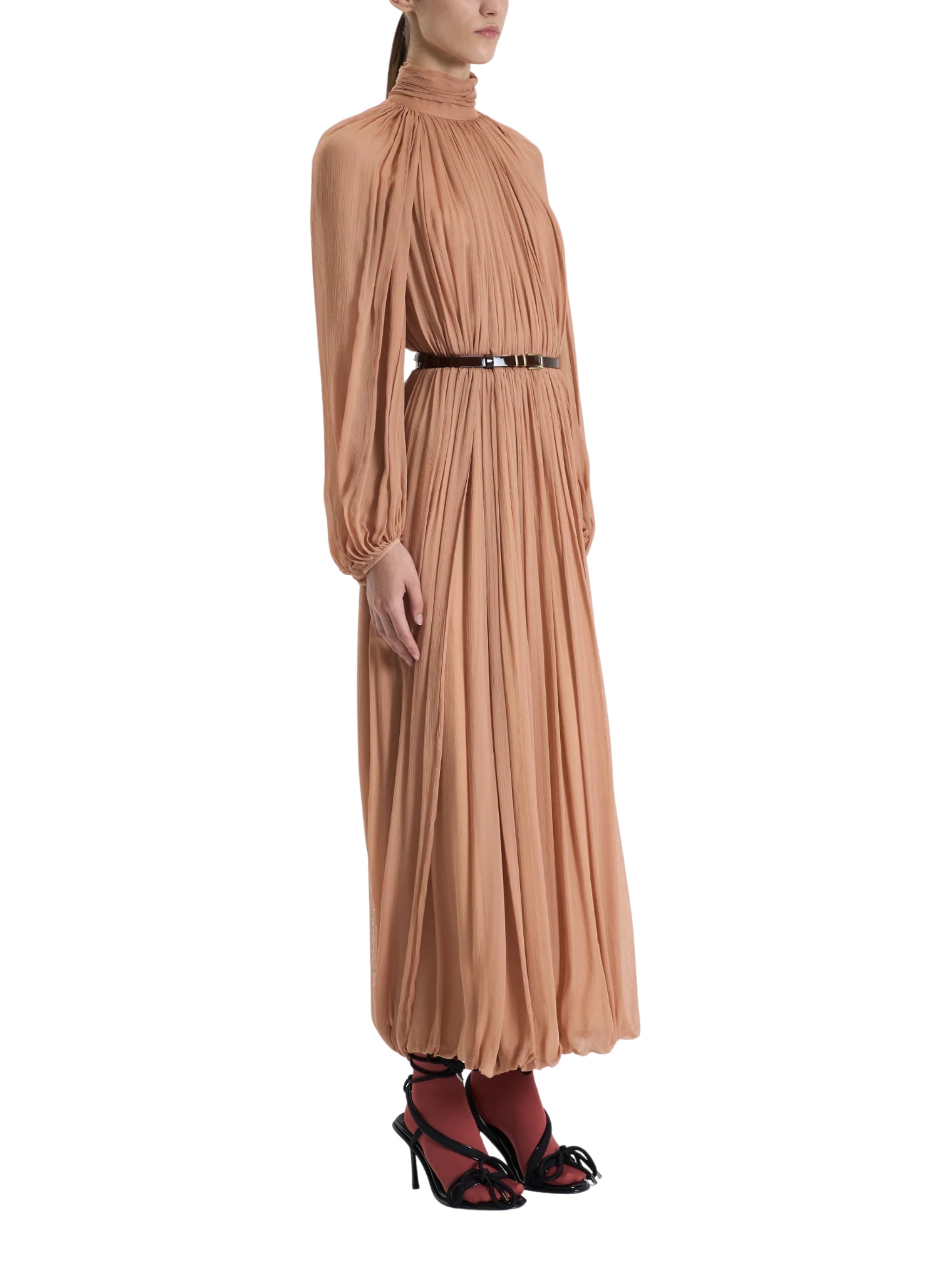 SALMON DRAPED LONG DRESS