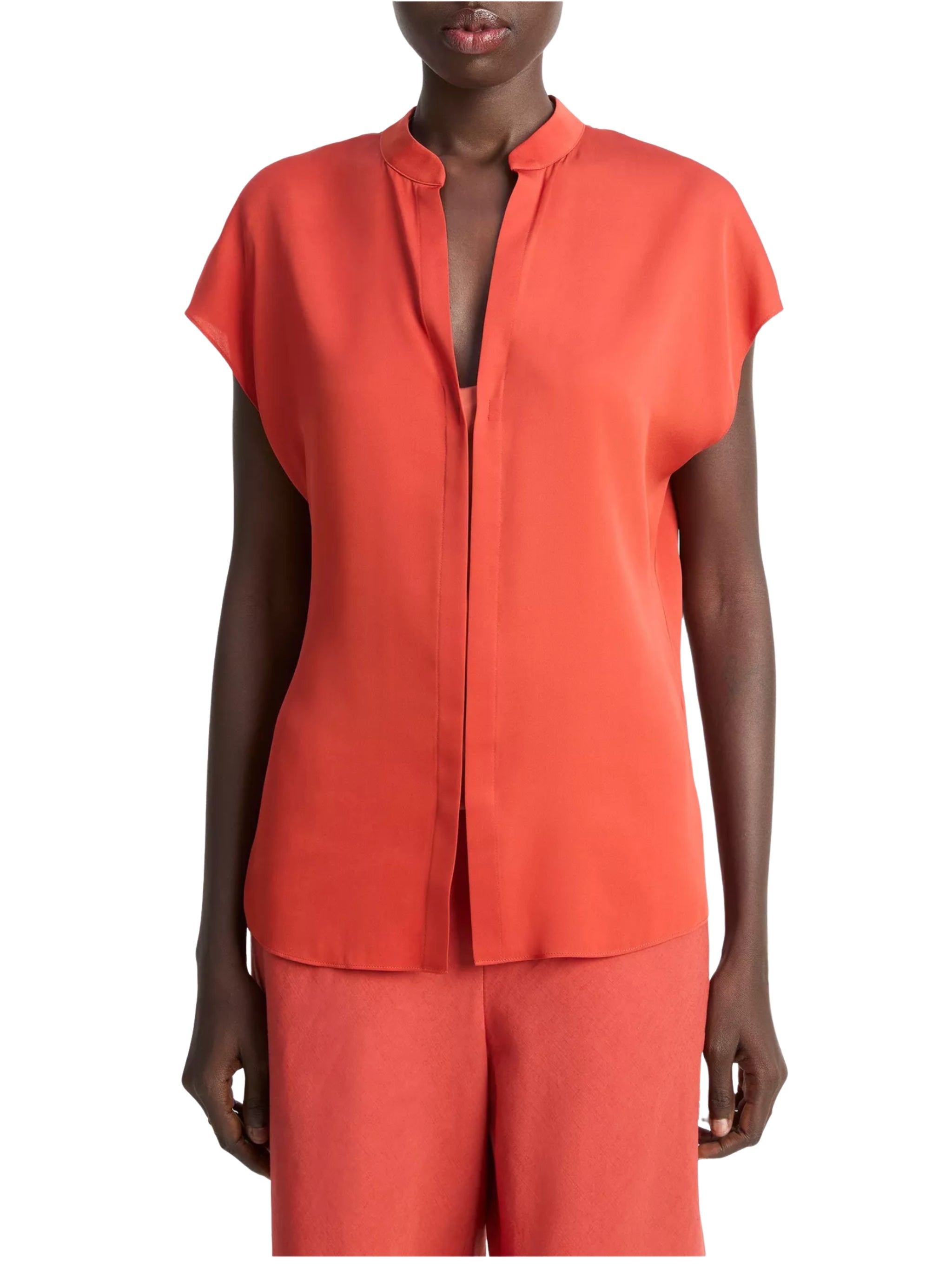 CAP SLV BLOUSE W/ CONTRAST HIDDEN PLKT