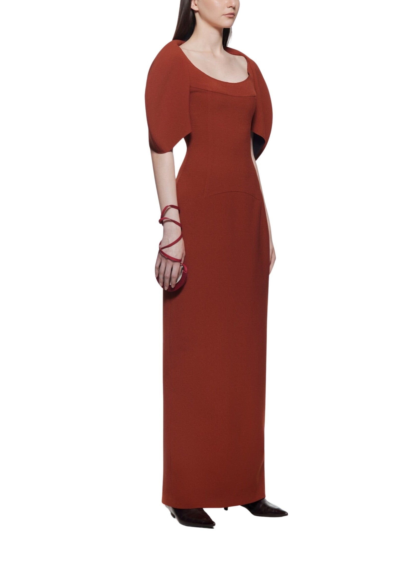 Midi dress with puff sleeves and padded yoke