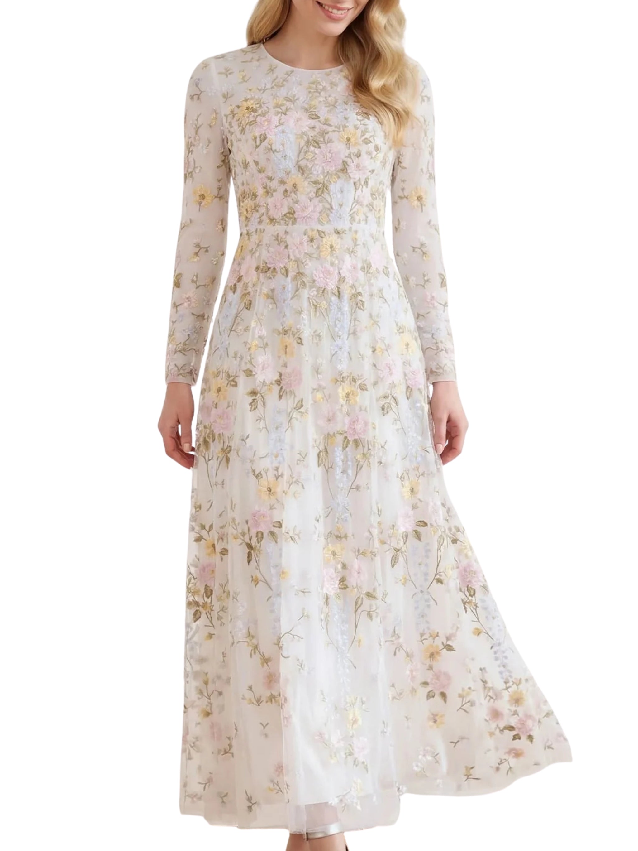 Garden rose long sleeve ankle gown