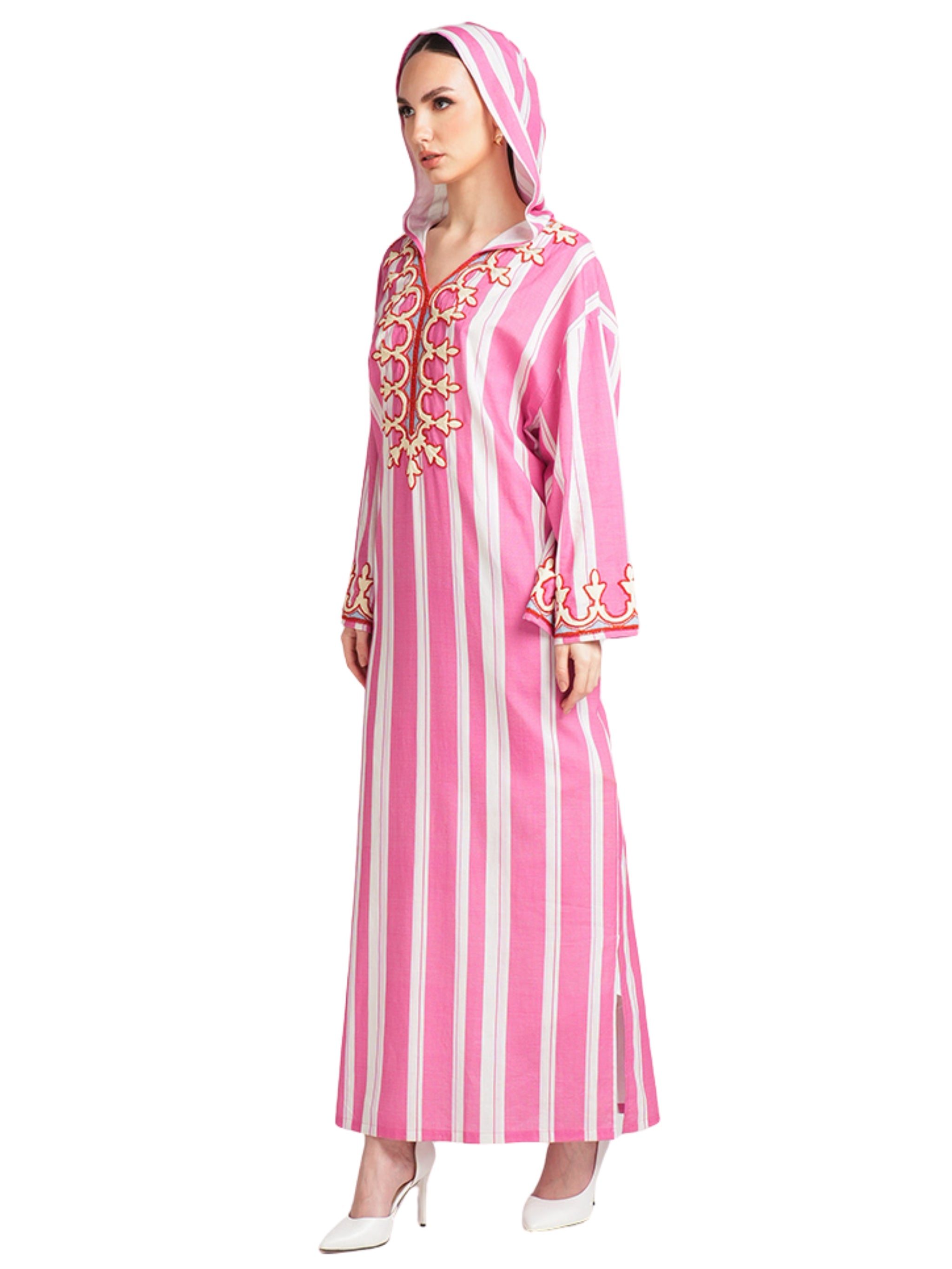 PINK HOODIE KAFTAN WITH EMBROIDERY