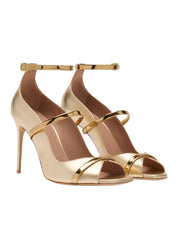 CYNTHIA 90 GOLD METALLIC LEATHER HEELED SANDALS