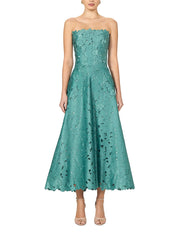 Floral- cut lace strapless a-line dress
