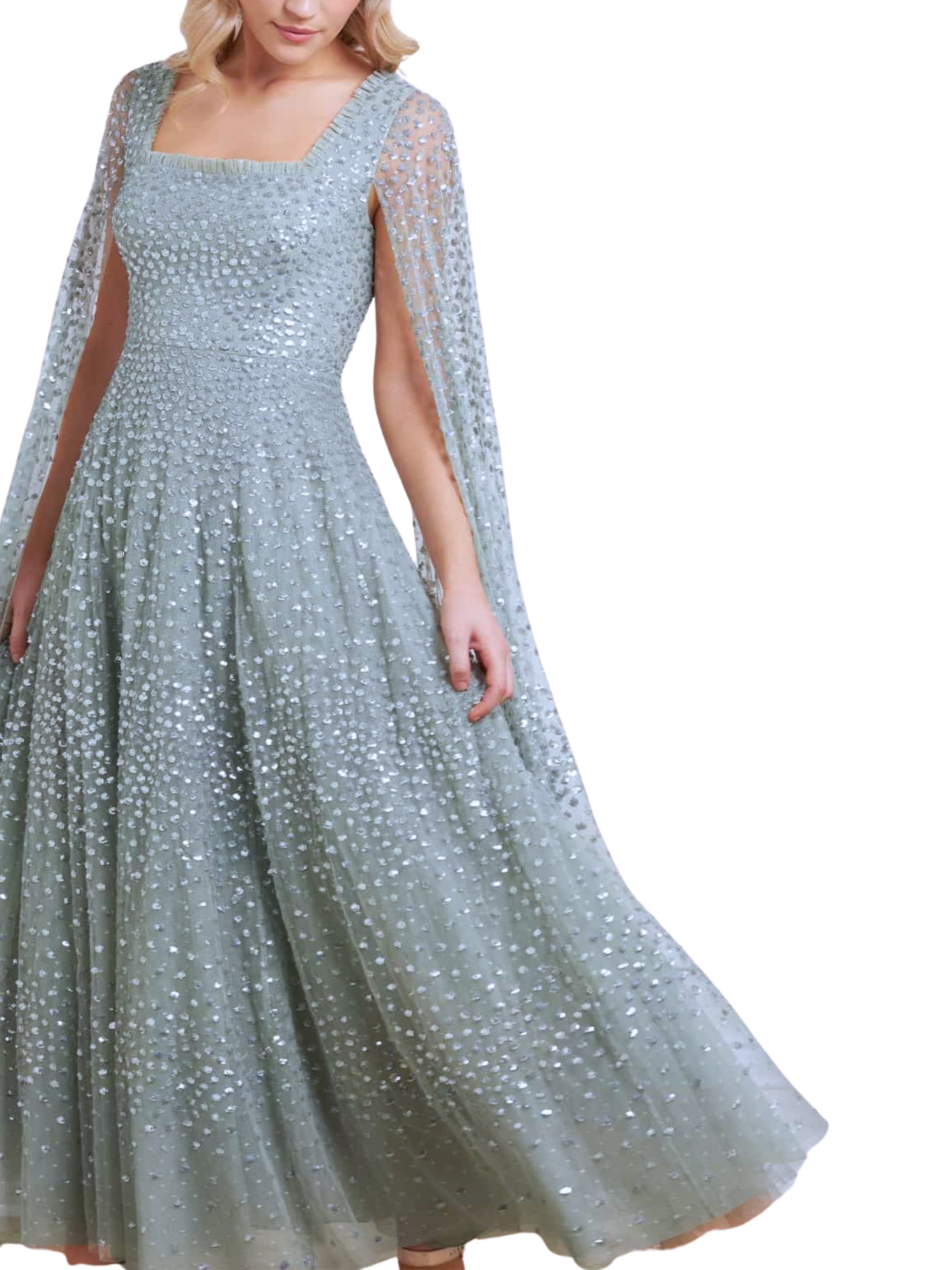 SCATTER DOT CAPE SLEEVE ANKLE GOWN