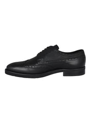Black leather and tumbled leather lace-up shoe