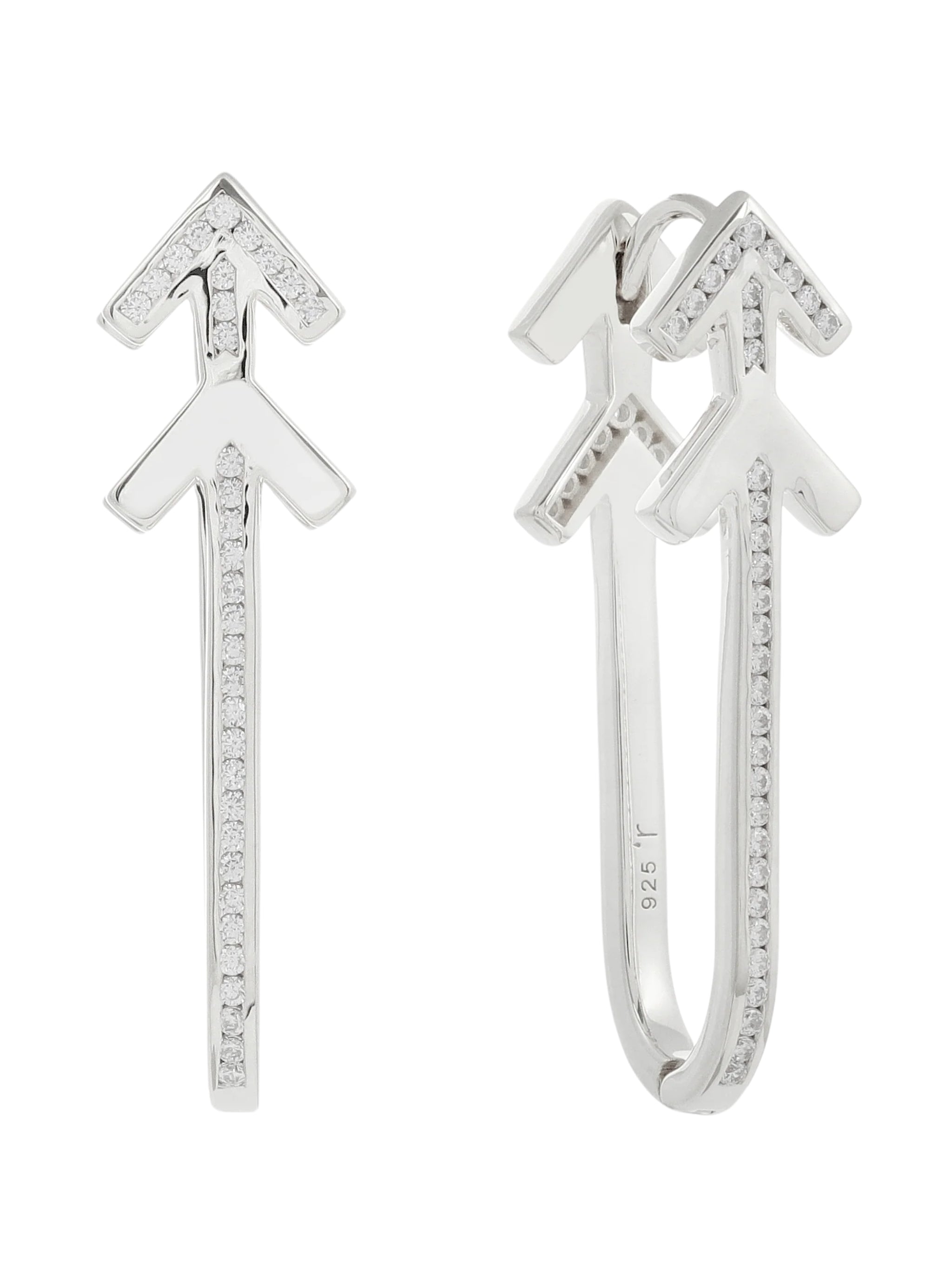 Arrow earrings in asha earrings in in sterling silver & rhodium and white cz