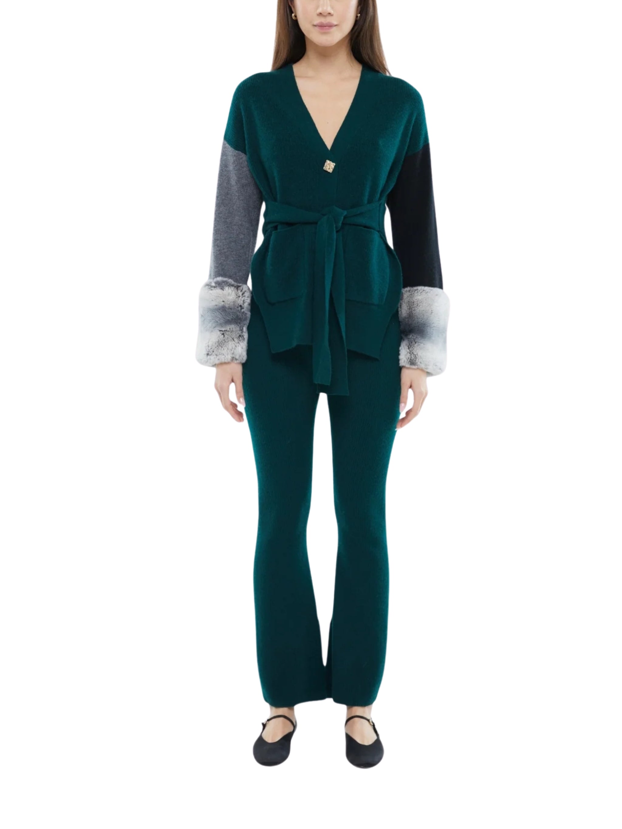THE TIE DETAIL CUFF CARDIGAN IN EMERALD, STORM AND BLACK