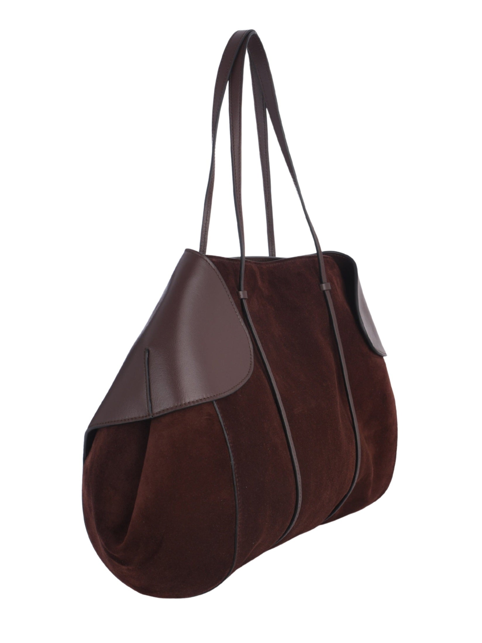 Leather-trimmed suede shoulder bag