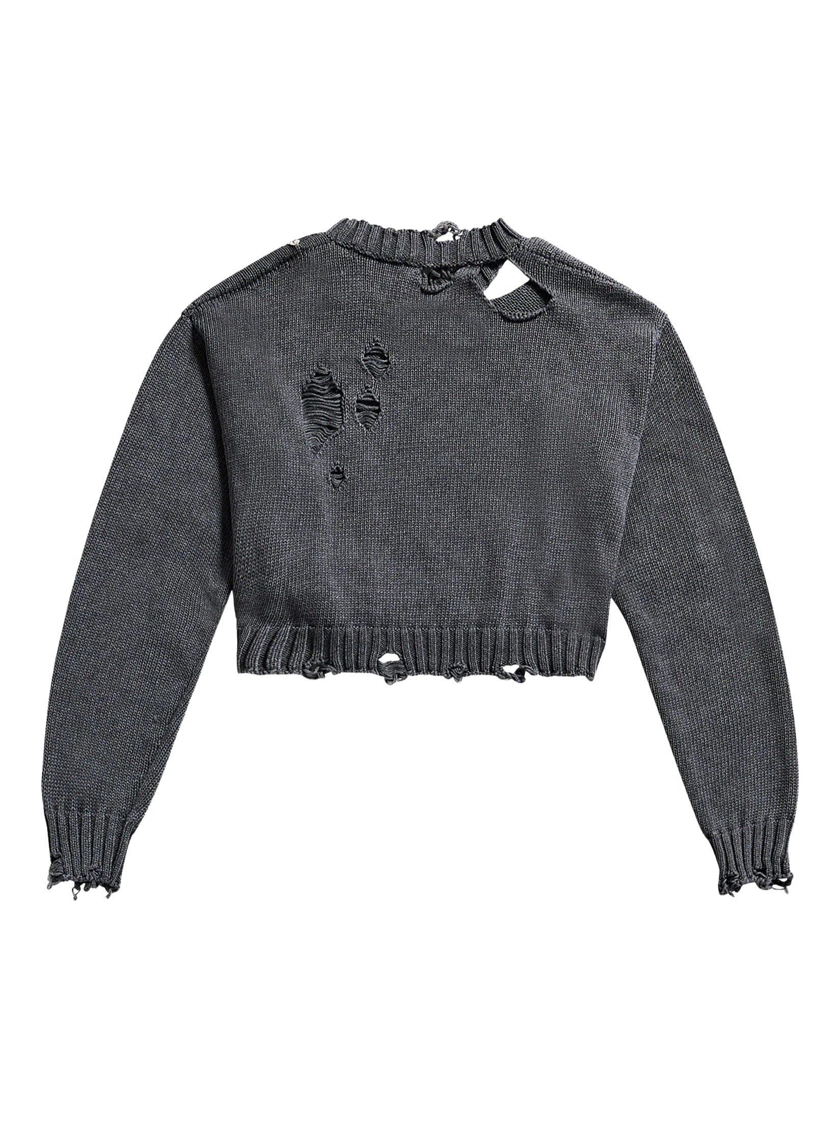 Distressed crystal crewneck sweater