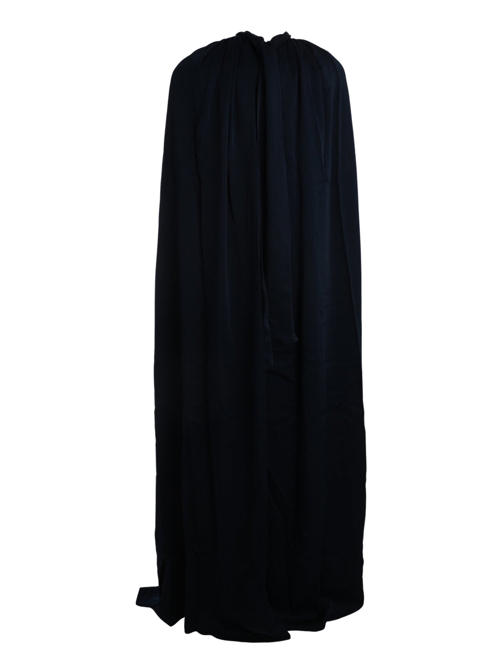 Indara heavy satin ankle length cape dress with velvet embroidery applique