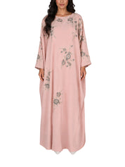 Hand embroiderd flowers -long sleeve dress-kaftan cut dress
