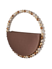 Eternity satin brown round stone-encrusted satin clutch