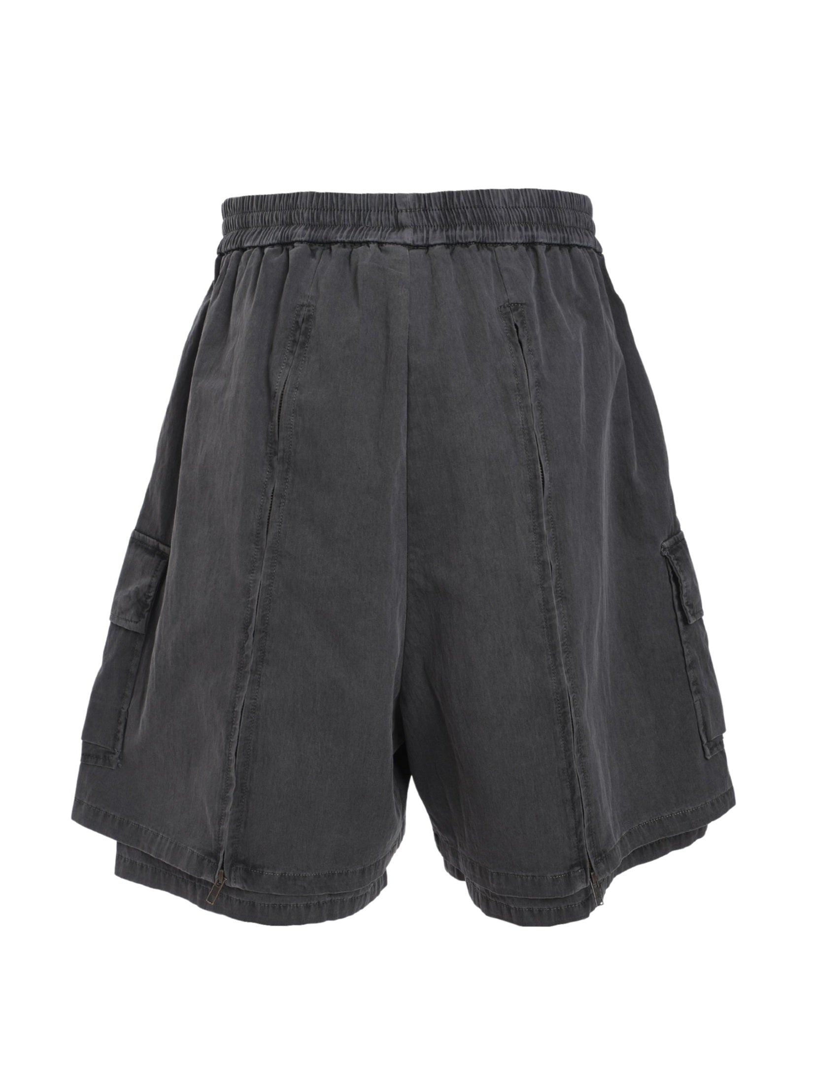 Washed layered zip-up shorts