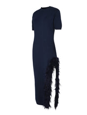 The side slit midi dress with feather hem