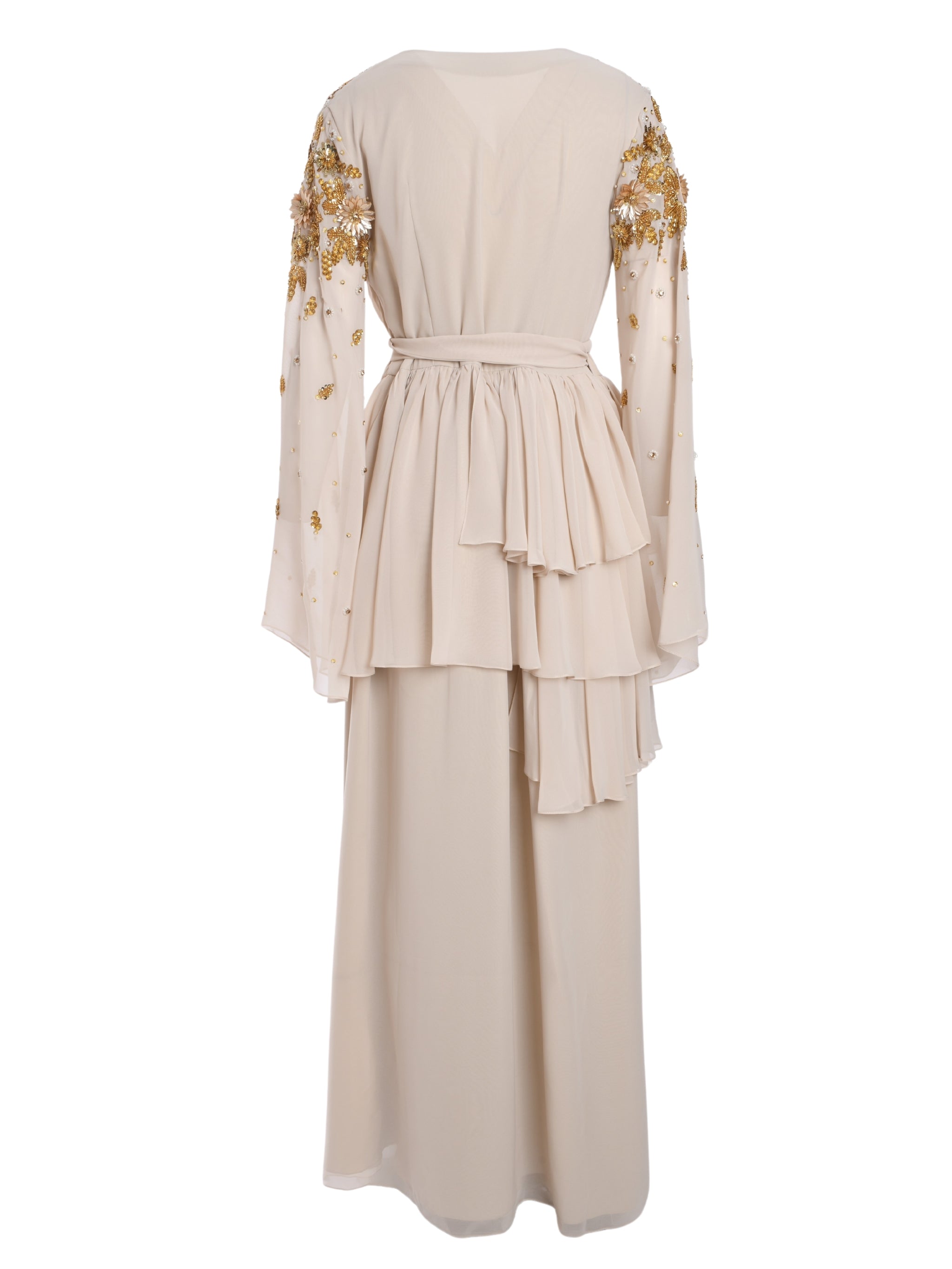 LONG SLEEVES WRAP DRESS WITH LUXE SEQUINS AND CRYSTAL EMBROIDERY