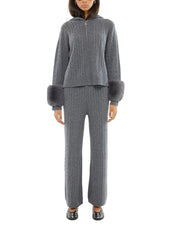 THE CABLE KNIT ZIP UP FAUX CUFF CARDIGAN IN STORM