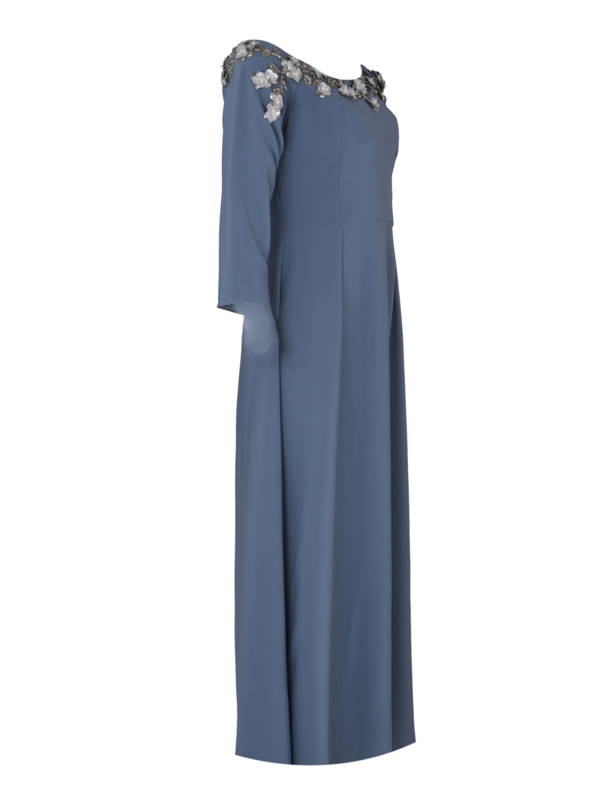 Blue Hand-Embroidered Asymmetric Cape Modest Dress