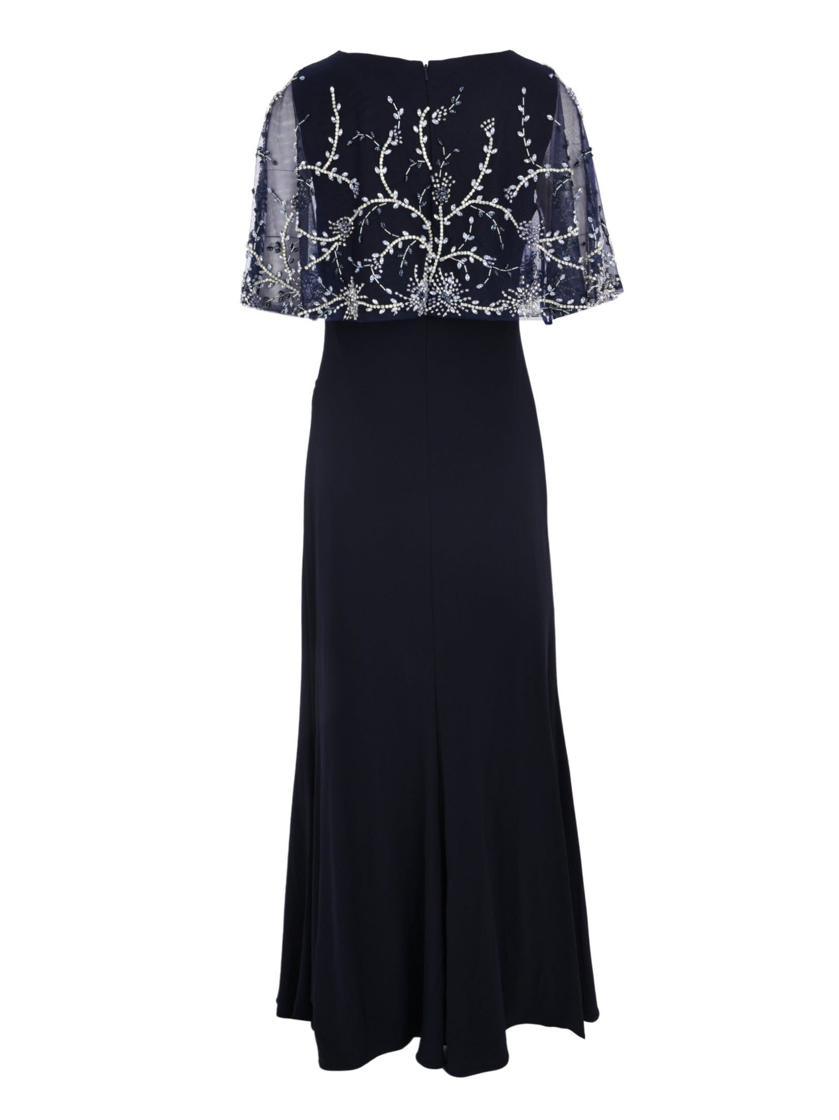 Fitted jersey gown with beaded shawl