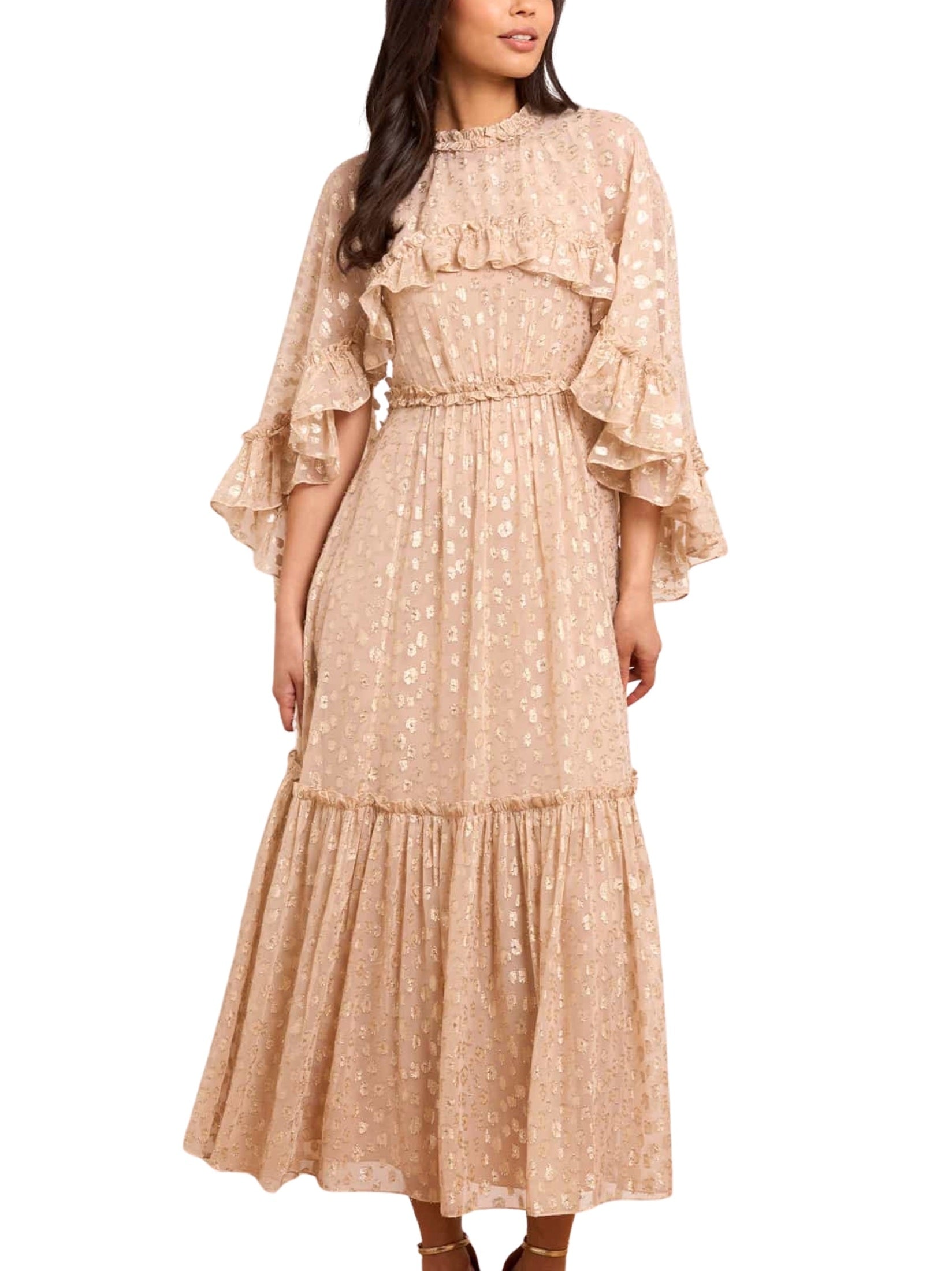 Harper lurex cape ankle gown