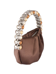Micro eternity satin chocolate brown stone-encrusted satin micro clutch