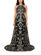 Embroidered Halter-Neck Lace Dress