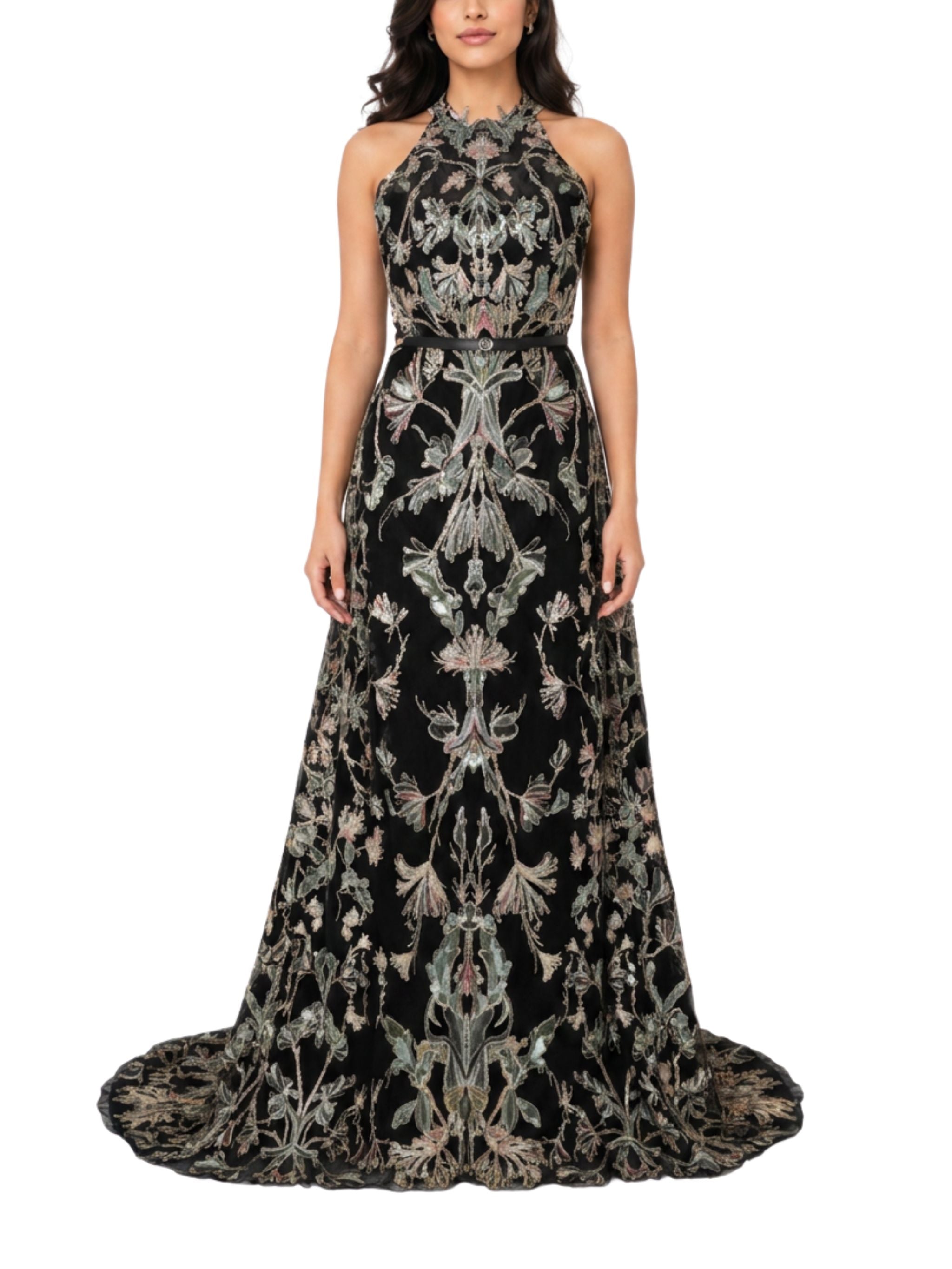 Embroidered Halter-Neck Lace Dress