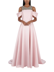 Hand Embroiderd Chest Short Sleeves Off Shoulder Dress Ballroom Baloon Dress