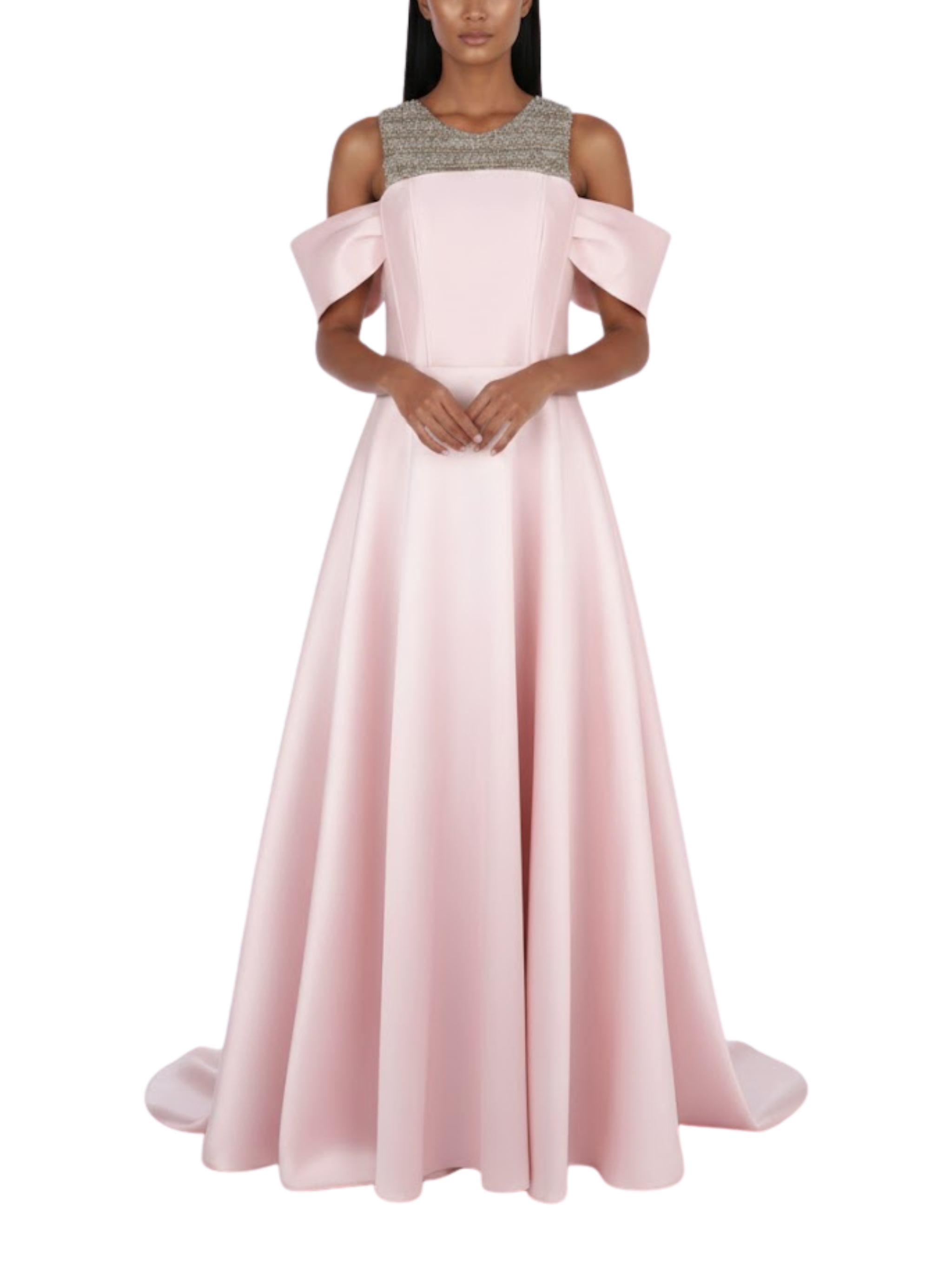 Hand Embroiderd Chest Short Sleeves Off Shoulder Dress Ballroom Baloon Dress