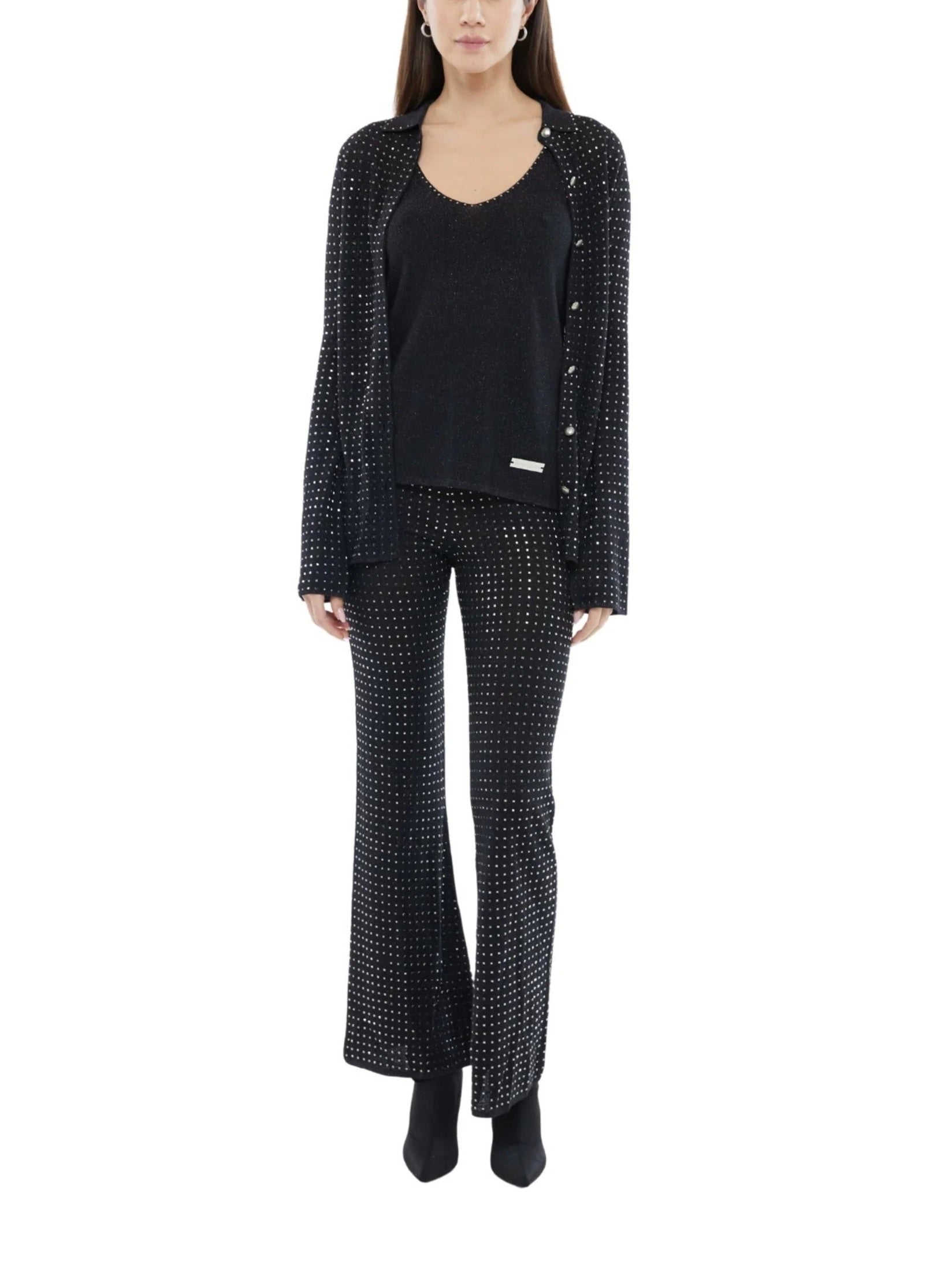 Pants with all over crystal details in black
