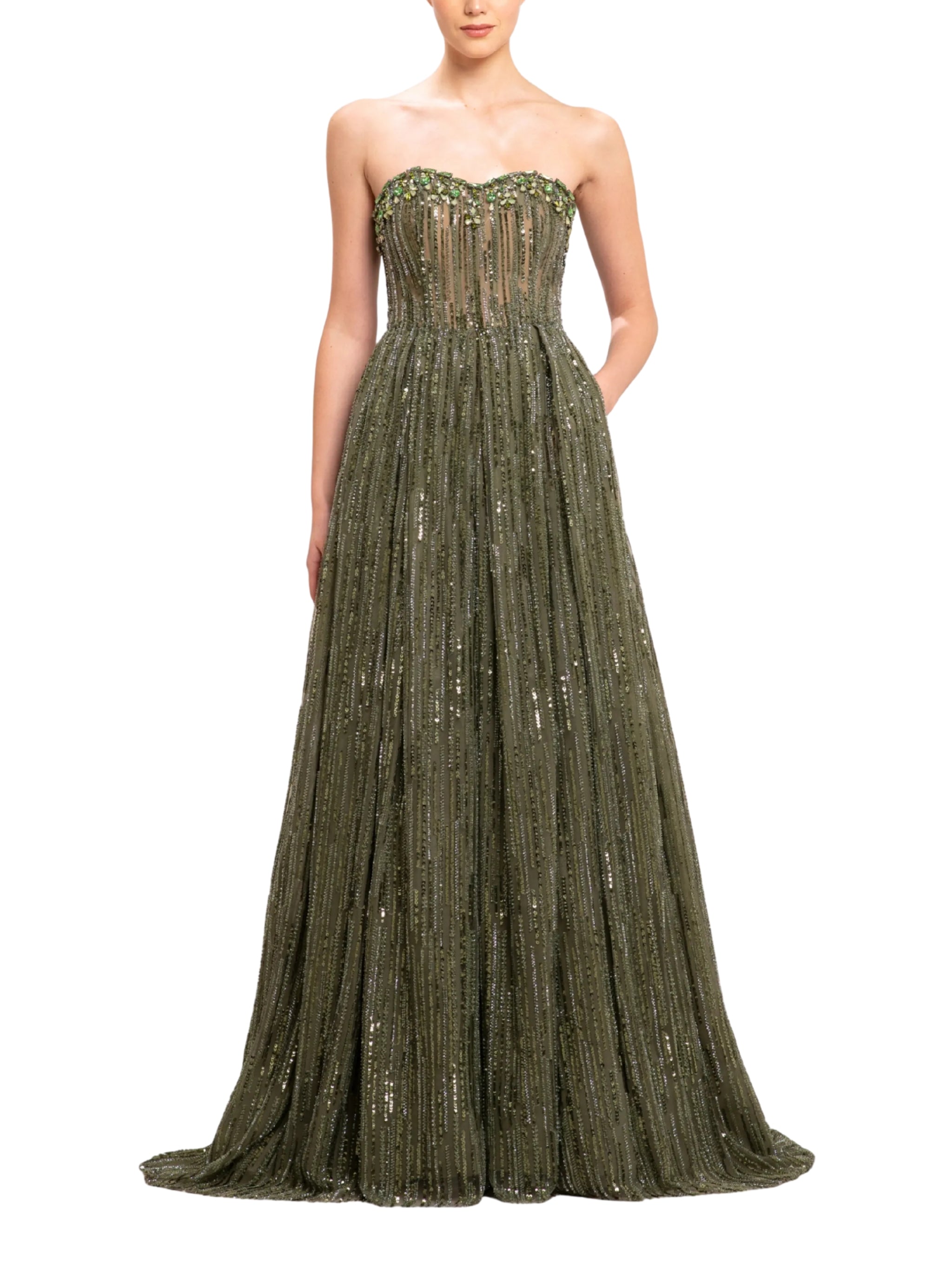 Bead embroidered sweetheart neck gown