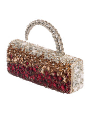 Malika jewel embroidery champagne burgundy stone-encrusted embroidered baguette clutch