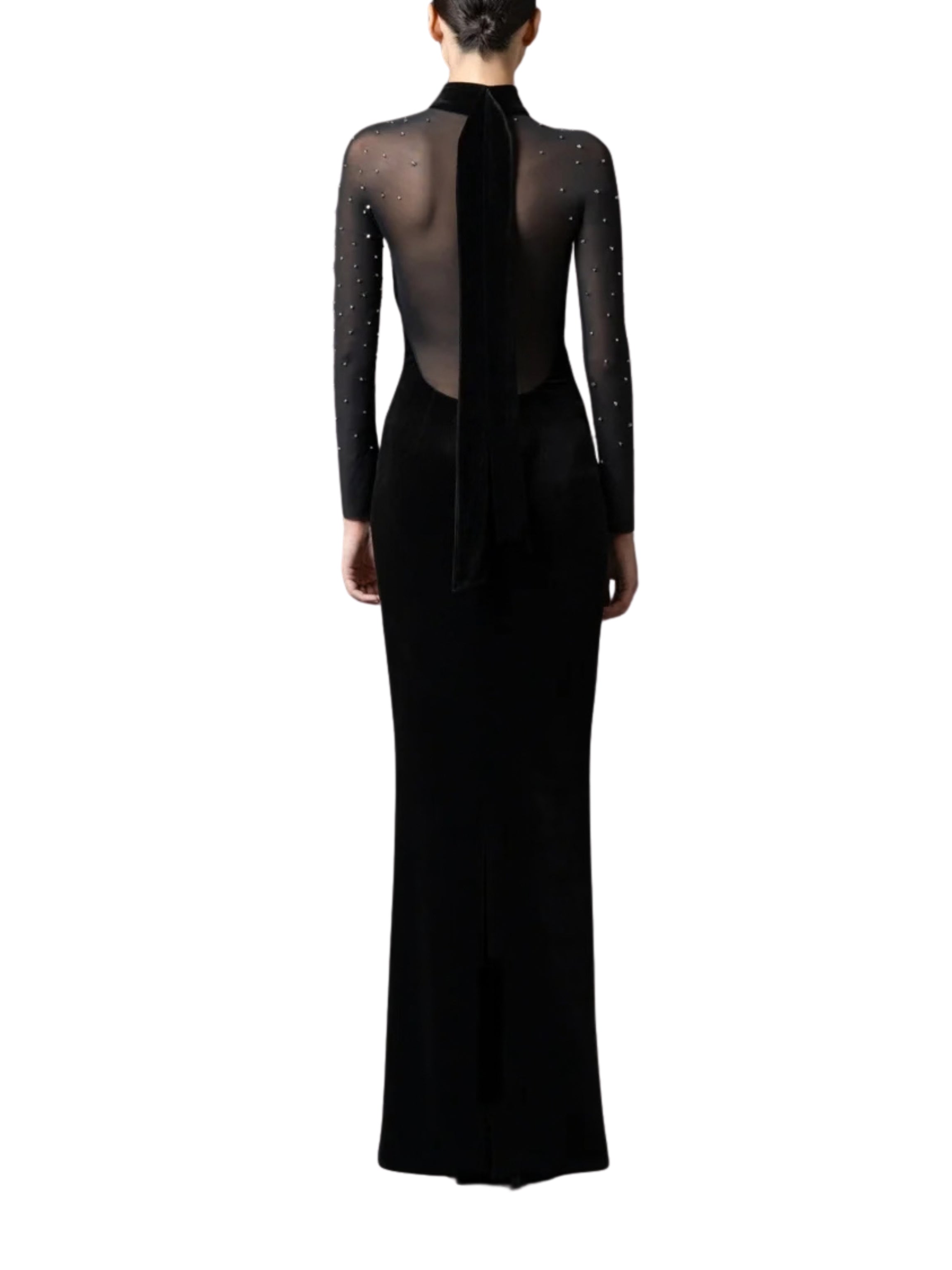 Fitted dress with central crystal embroidery.