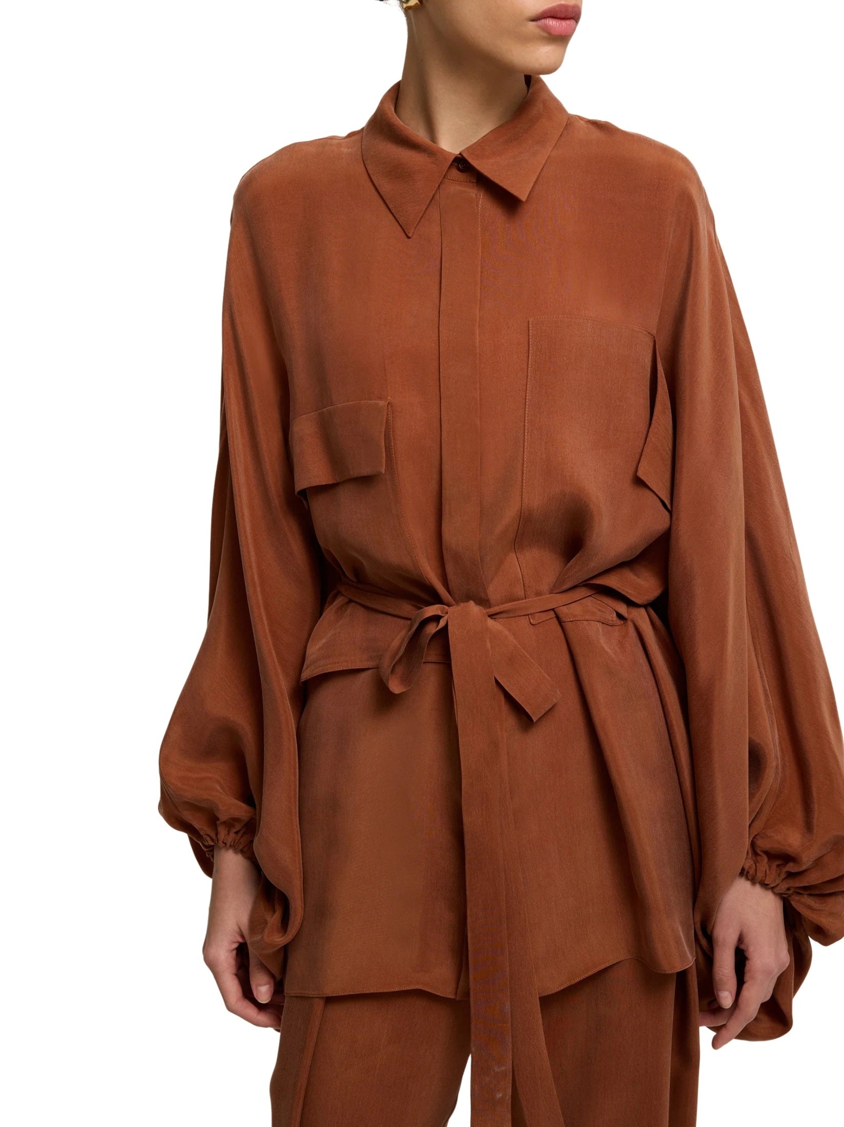 Drop shoulder cupro blouse