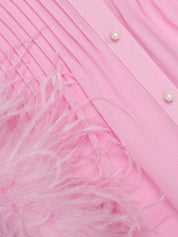 Pink georgette feather cuff maxi dress