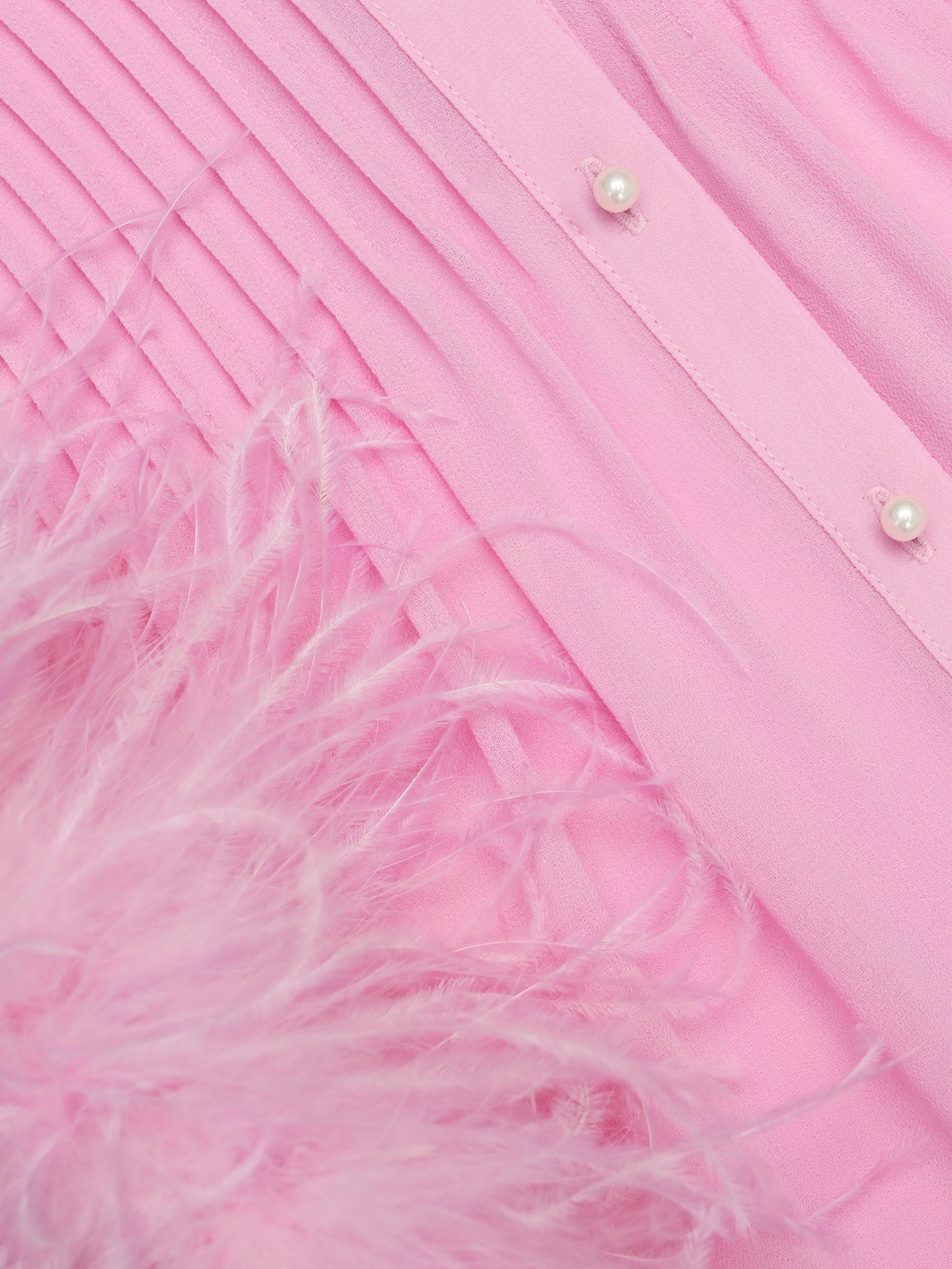 Pink georgette feather cuff maxi dress