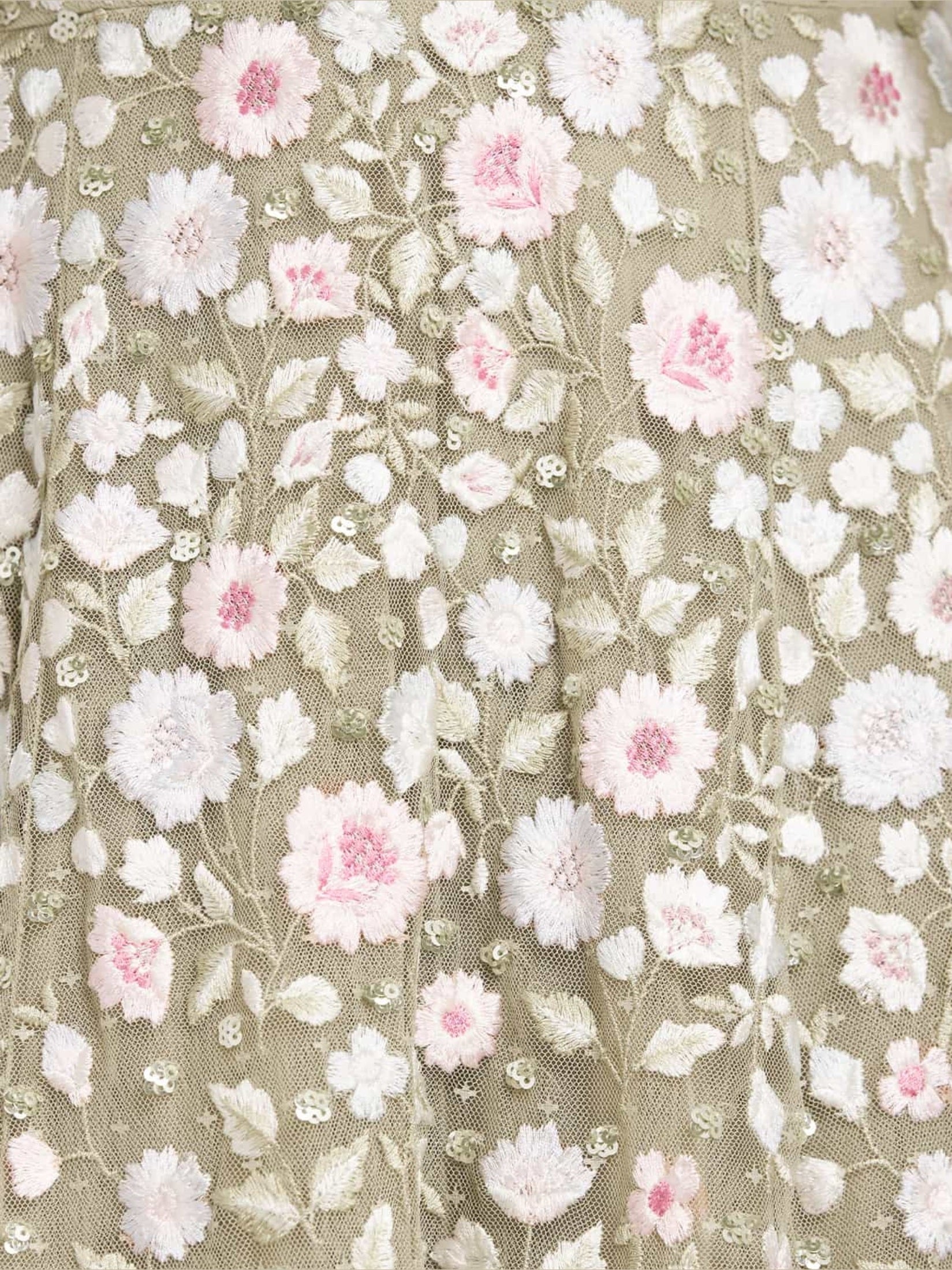 Ethereal blooms cape sleeve ankle gown