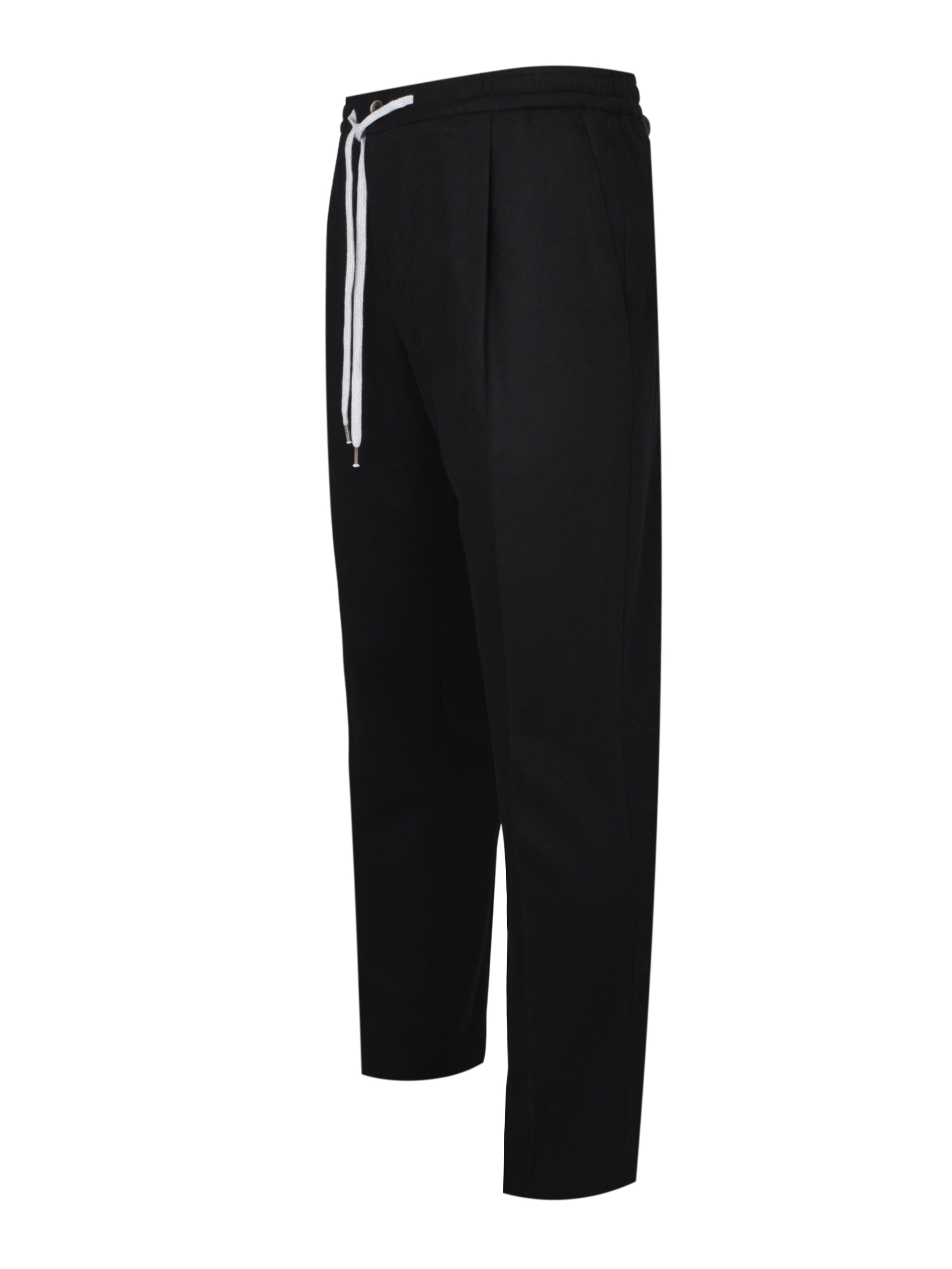 Pantalone soft 1 pleats diagonal pkts zipped back pkts leather det elastic w.band ext drawstr finis b.