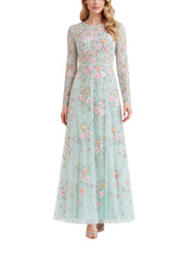Garden rose long sleeve ankle gown