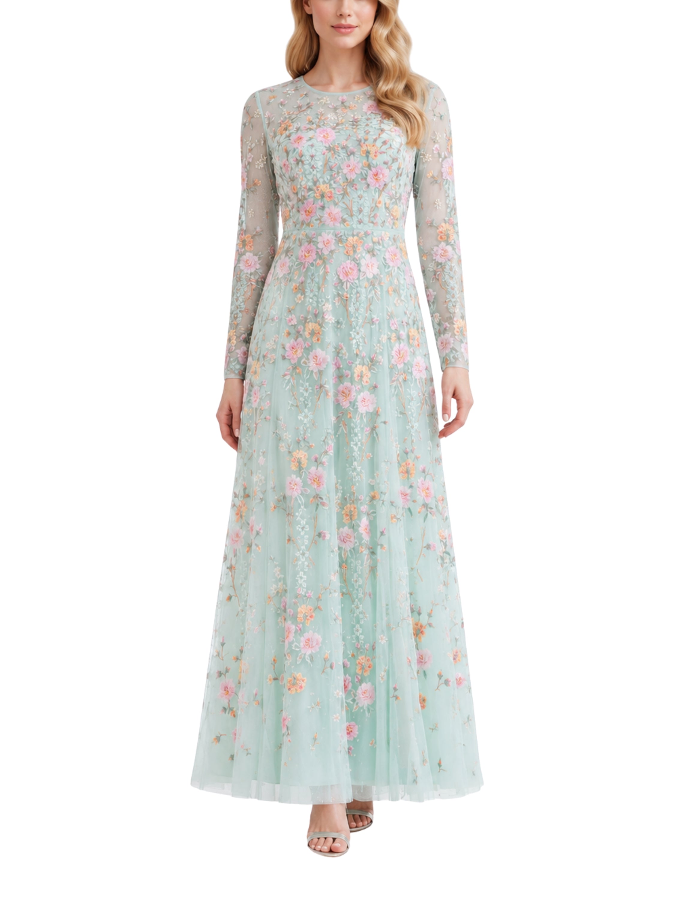 Garden rose long sleeve ankle gown