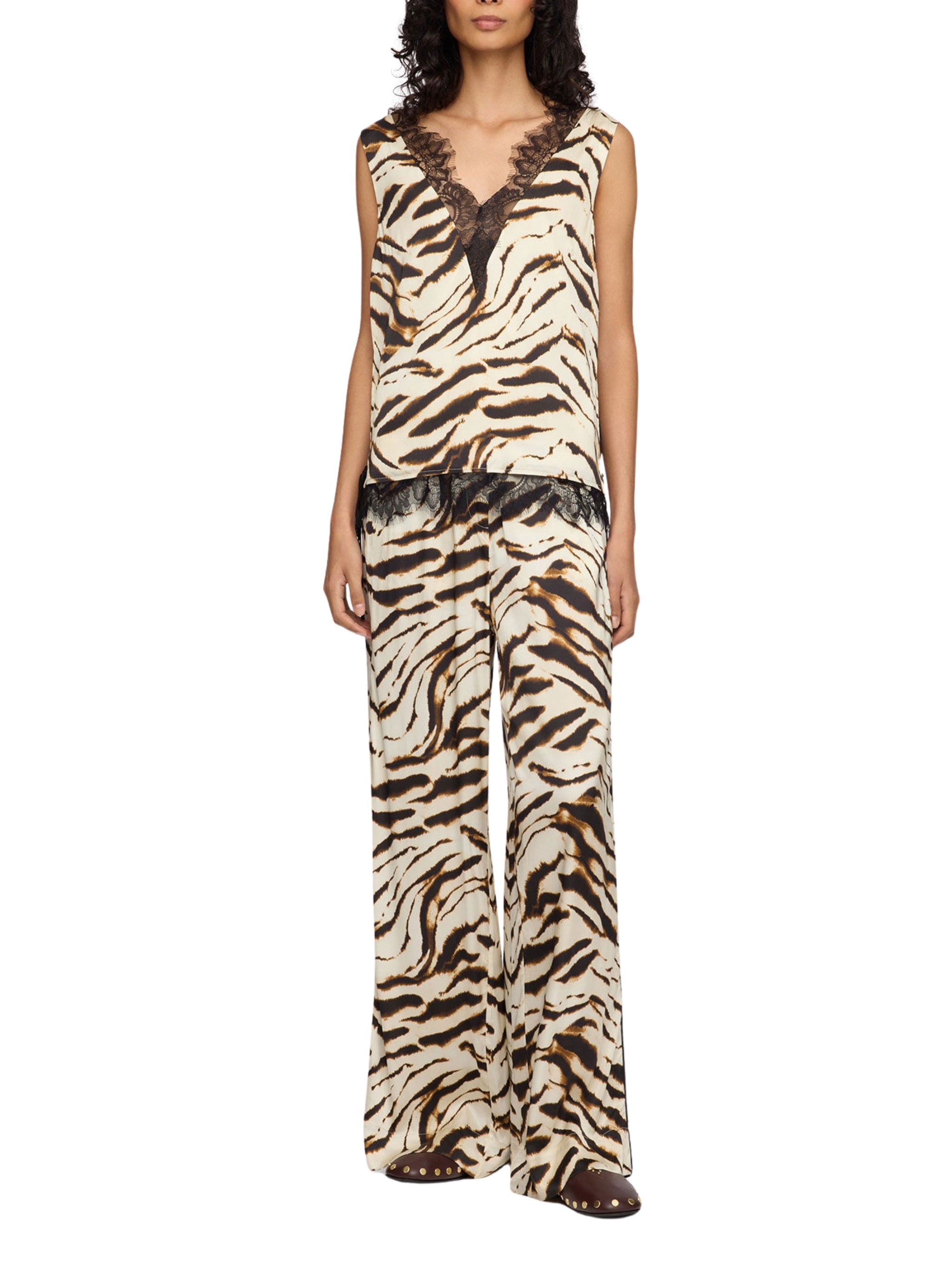 Printed stretch satin elasticated pants