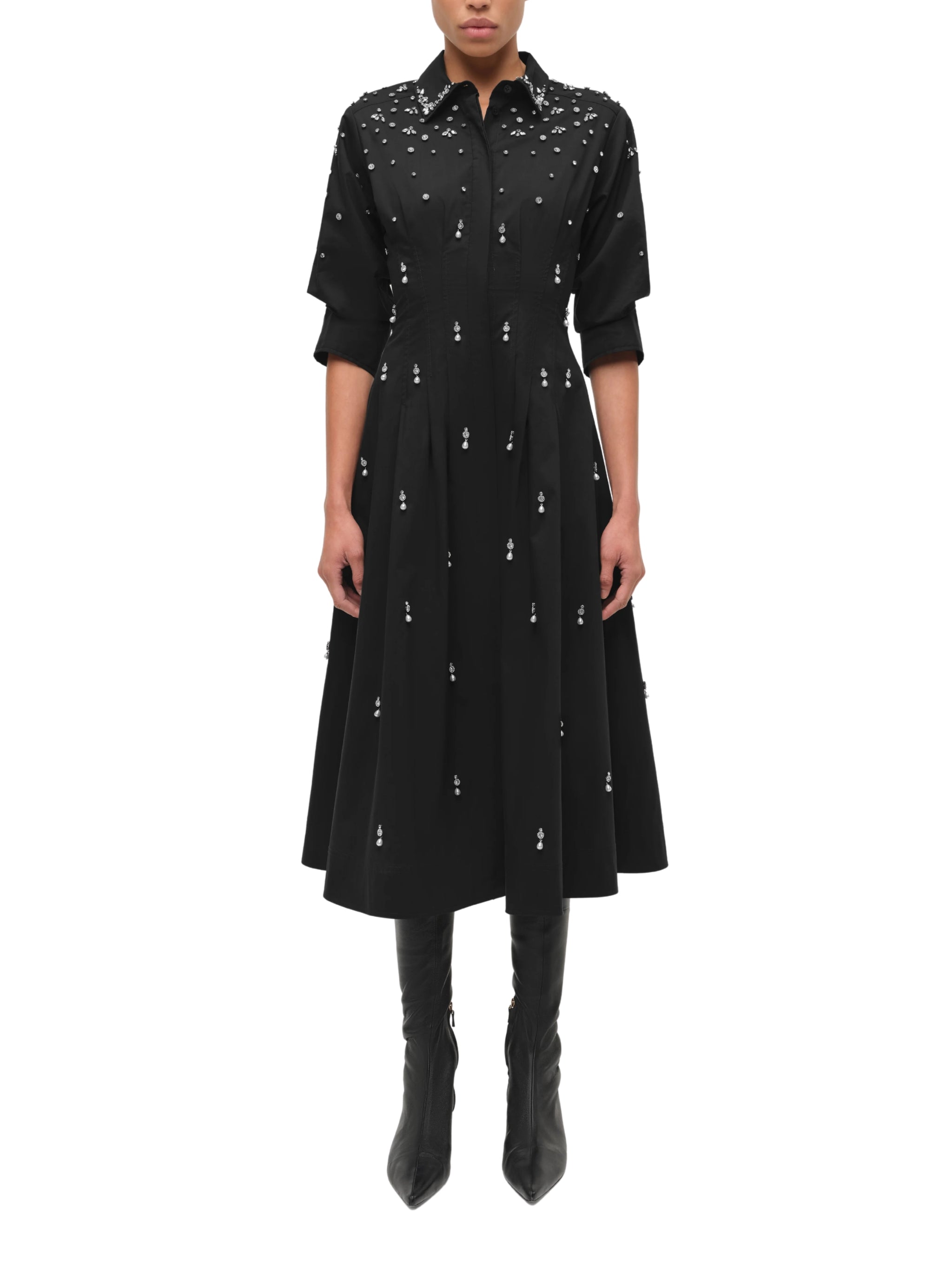 Jazz Embellished Pintuck Midi Dress