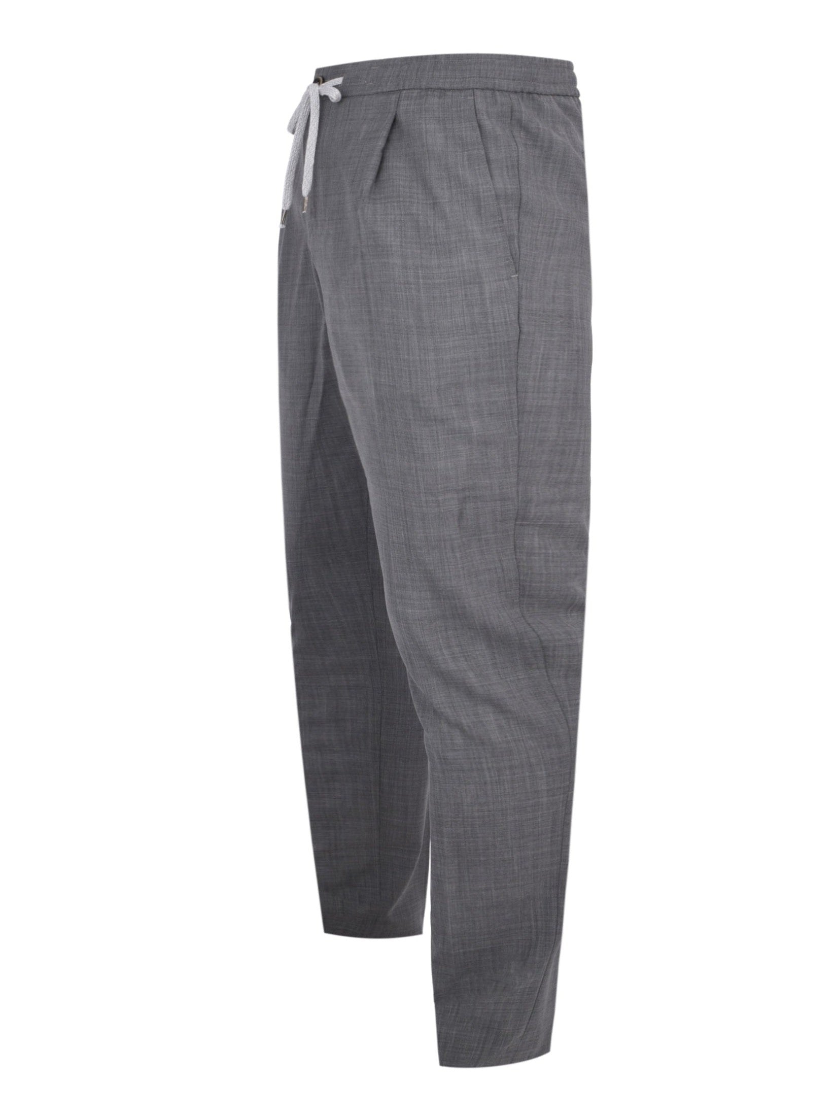 Pantalone soft 1 pleats diagonal pkts zipped back pkts leather det elastic w.band external drawstring