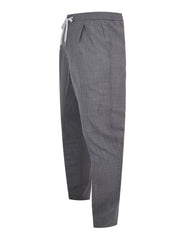 Pantalone soft 1 pleats diagonal pkts zipped back pkts leather det elastic w.band external drawstring