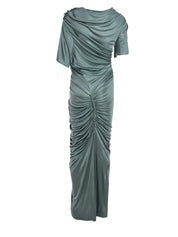 ASYMMETRIC RUCHED MIDI DRESS