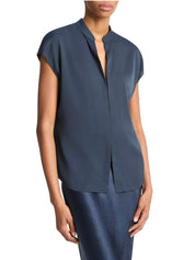 CAP SLV BLOUSE W/ CONTRAST HIDDEN PLKT