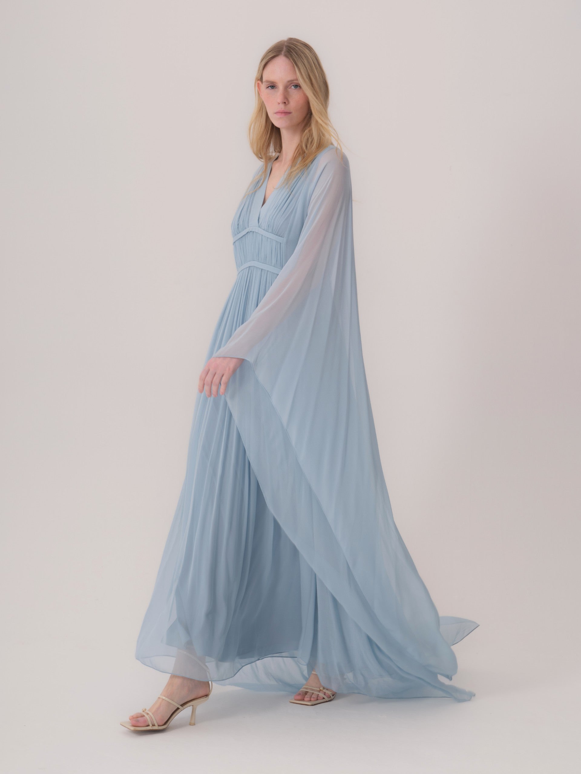 Drape Detailed Flowy Chiffon Dress