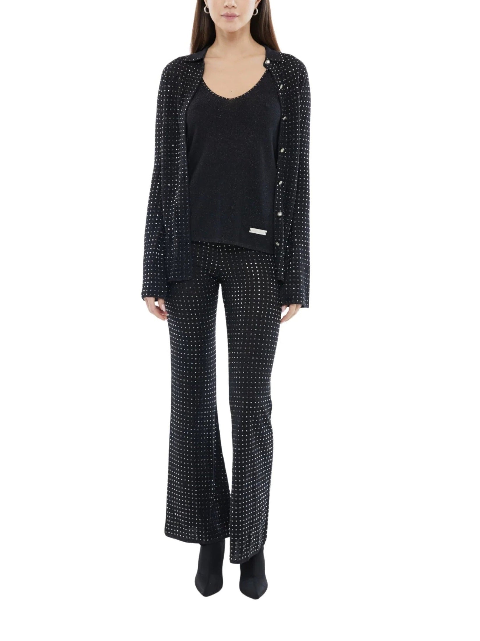 The shirt cardigan with all over crystal details in black